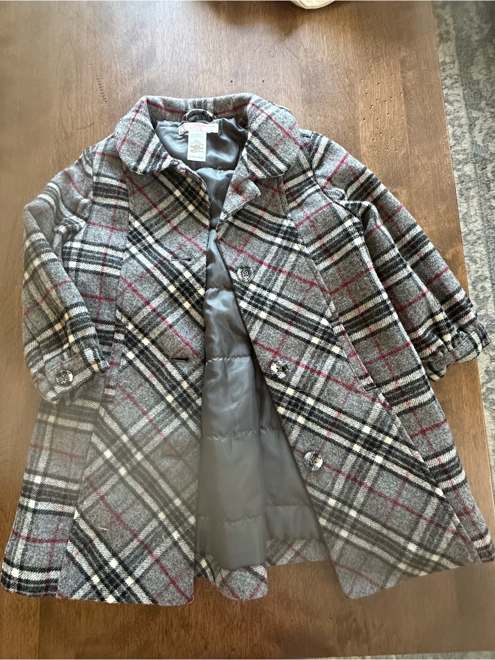 Janie and Jack Gray Plaid Tunic Coat with Red Accents